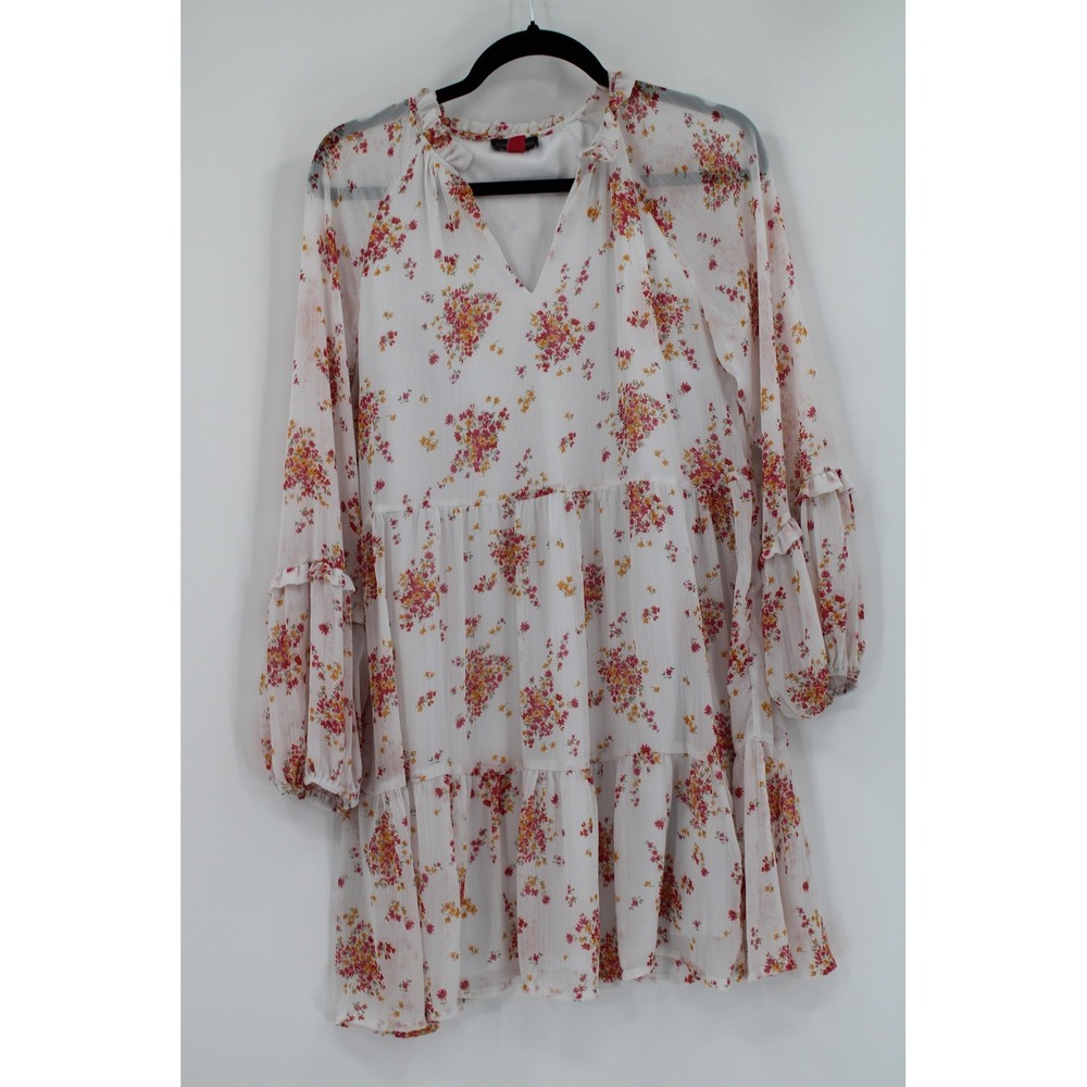 Vince Camuto Dress Womens Extra Small White Floral Long Sleeve Tiered Boho XS